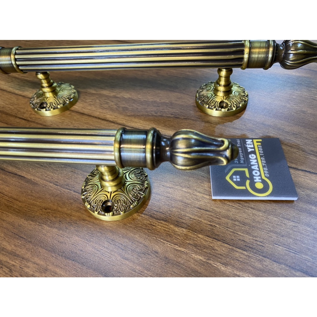 Tay nắm cửa bằng đồng thau, tay nắm cổng, tủ Hoa sen dài 30cm - màu rêu