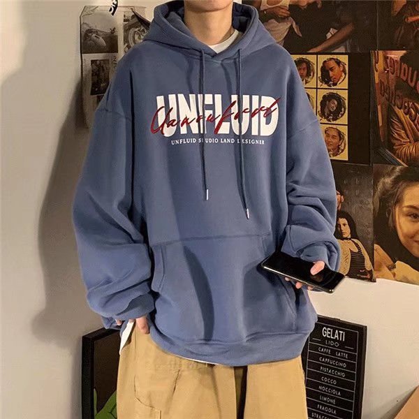 Áo hoodie tay dài dáng rộng in chữ phong cách hiphop đường phố Hàn Quốc thời trang mùa đông cho nam size M-5XL