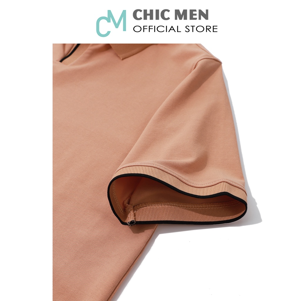 Áo POLO nam cổ chữ V Bo đen, vải cá sấu CVC, form regular, lịch lãm, màu Nâu - CHICMEN