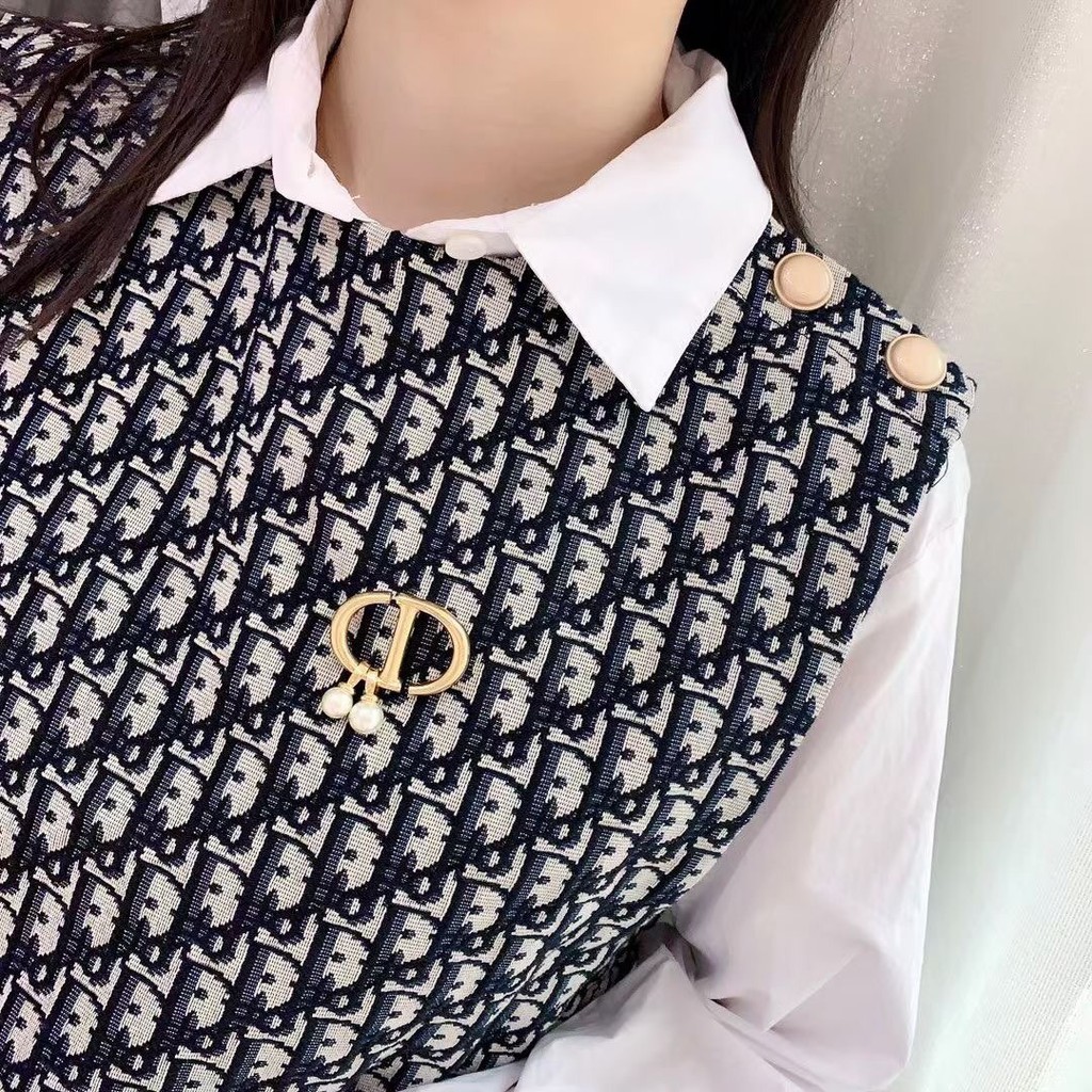 Ghim cài áo mạ bạc 925 hình chữ CD kiểu dáng thời trang