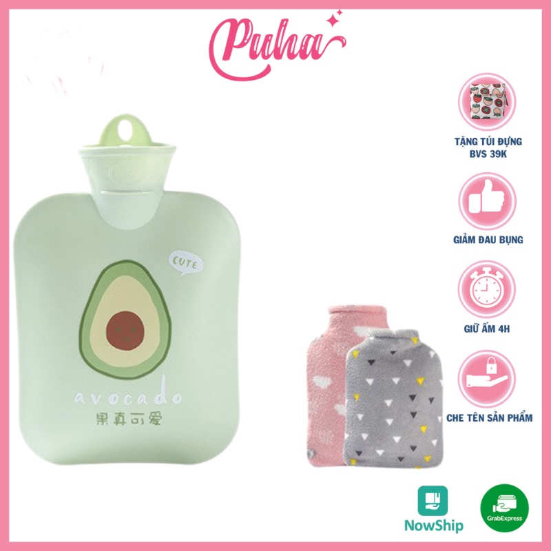 Túi chườm PUHA 900ml ấm nóng giảm đau bụng kinh cho nữ, túi chườm lạnh giảm đau bong gân, hạ sốt.