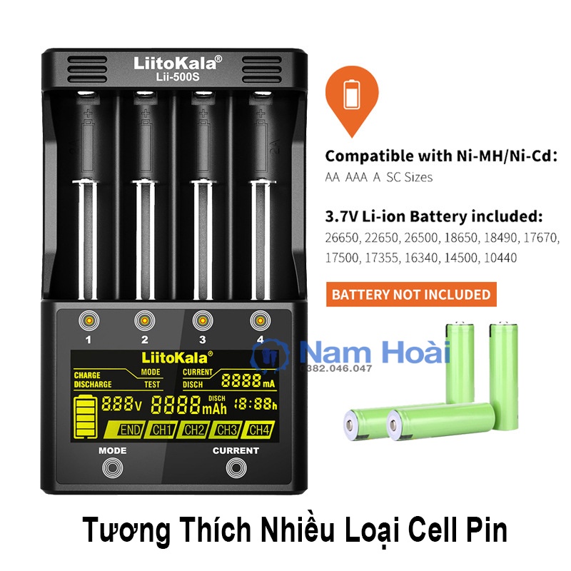 Bộ Sạc Pin Chính Hãng Liitokala Lii-500S Test Dung Lượng, Nội Trở (Kèm Nguồn Chính Hãng)