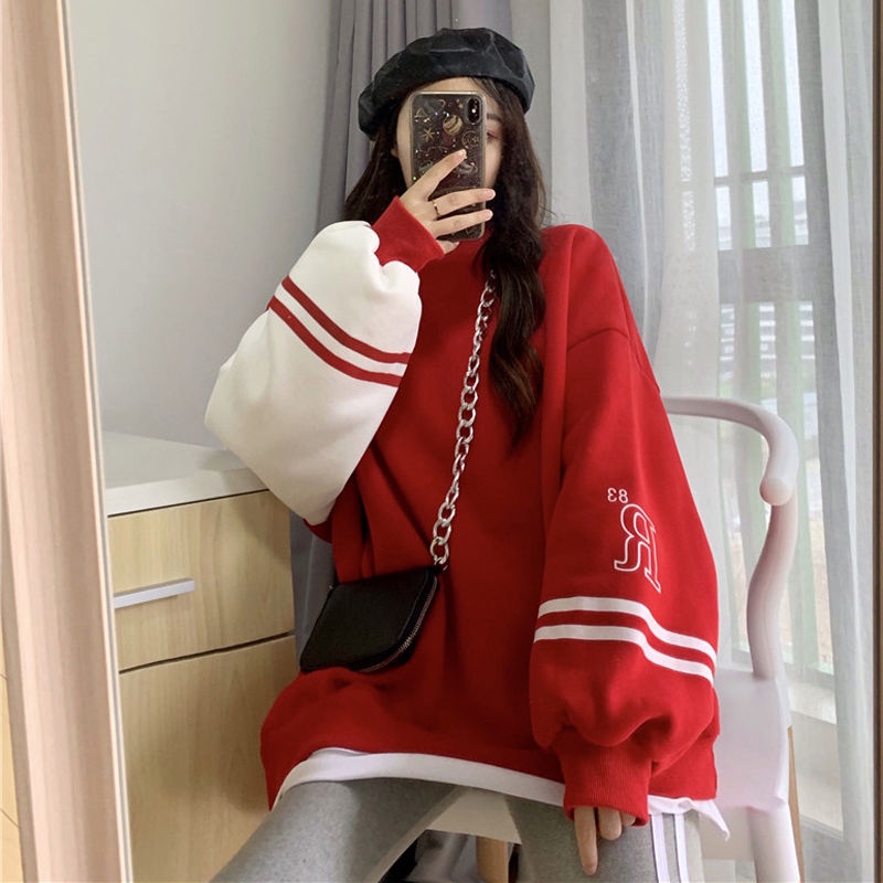 Mới Áo Hoodie Tay Dài Dáng Rộng Phong Cách Hàn Quốc Cho Nữ