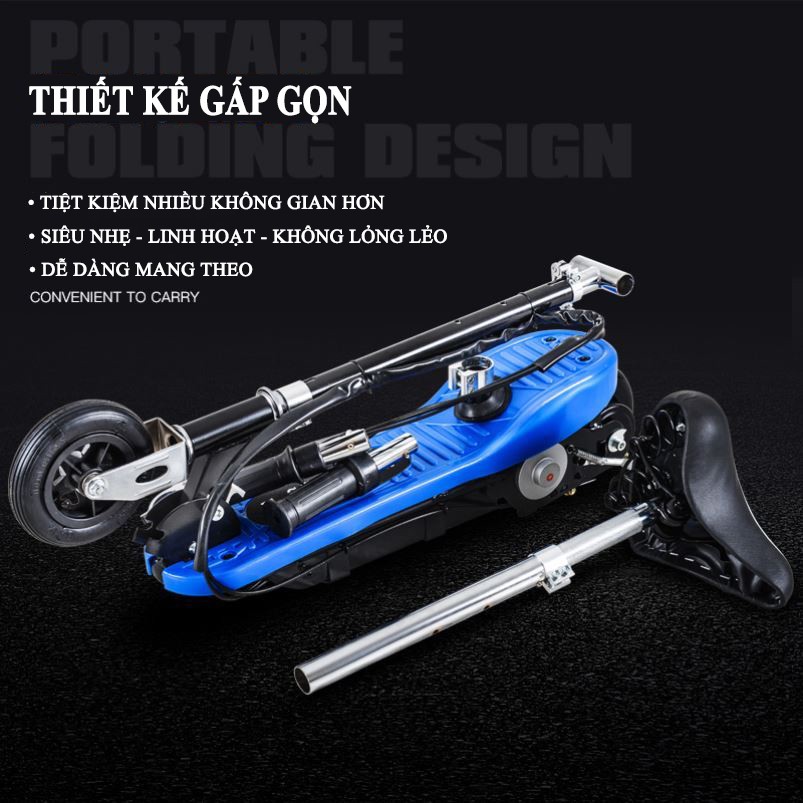 Xe điện mini E SCOOTER động cơ khoẻ trọng tải lớn có sạc pin tặng giỏ đựng đồ treo tiện lợi Bảo hành 2 năm lỗi 1 đổi 1