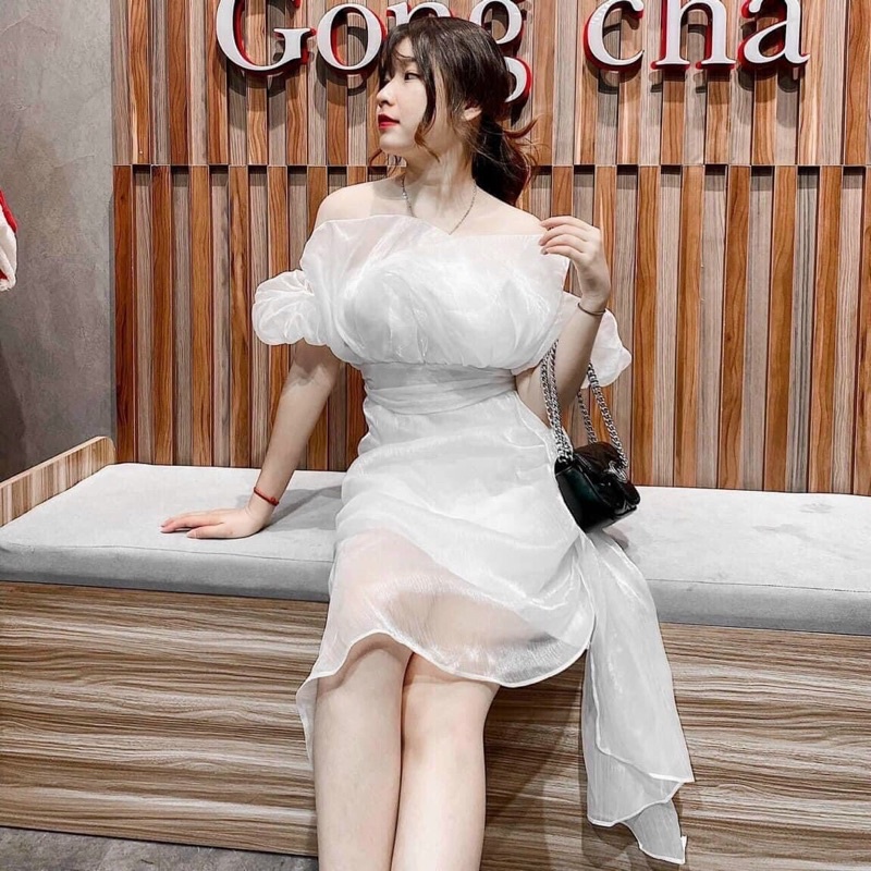 G1- đầm body bẹt vai bèo nhún, chất tơ