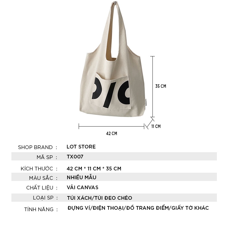 Túi tote vải trơn đeo chéo đi học canvas LOTSTORE TX007