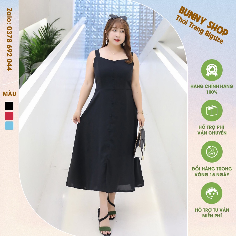 VBEO033 - Đầm 2 dây bản to cúc thân trước cho người béo mập, mũm mĩm bigsize che bụng mỡ từ 40kg - 130kg