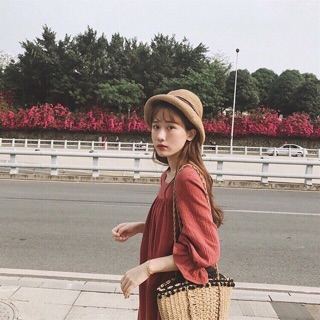 Đầm baby doll cam đất