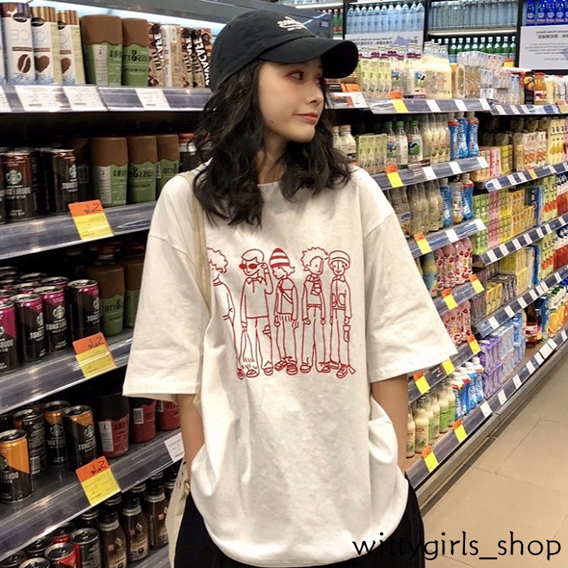 Wittygirls-áo Thun Nữ Ngắn Tay Dáng Rộng Phong Cách Hàn Quốc Preppy