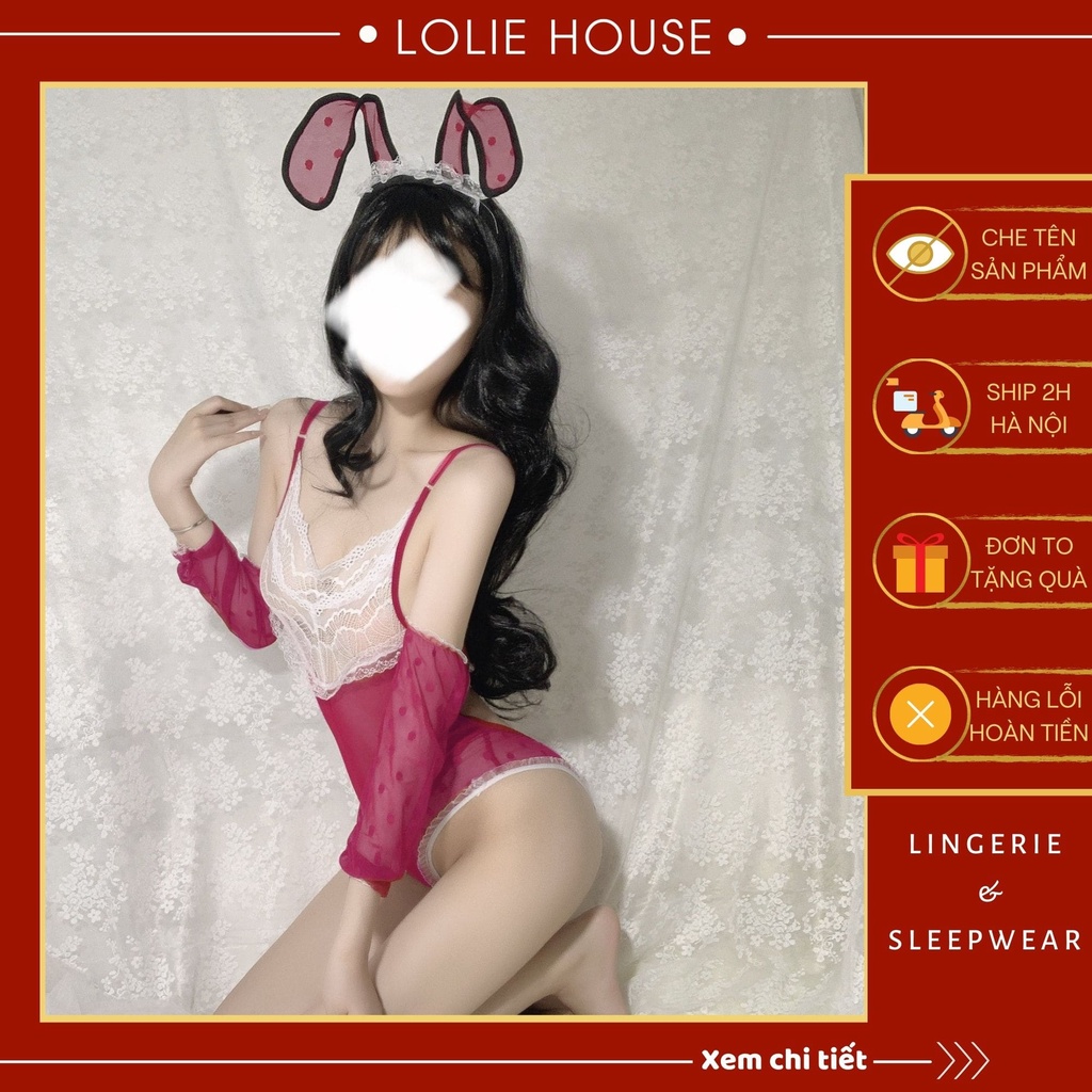 Đồ ngủ cosplay thỏ sexy có bờm tai thỏ, bodysuit ren gợi cảm xuyên thấu LOLIE HOUSE - CP46