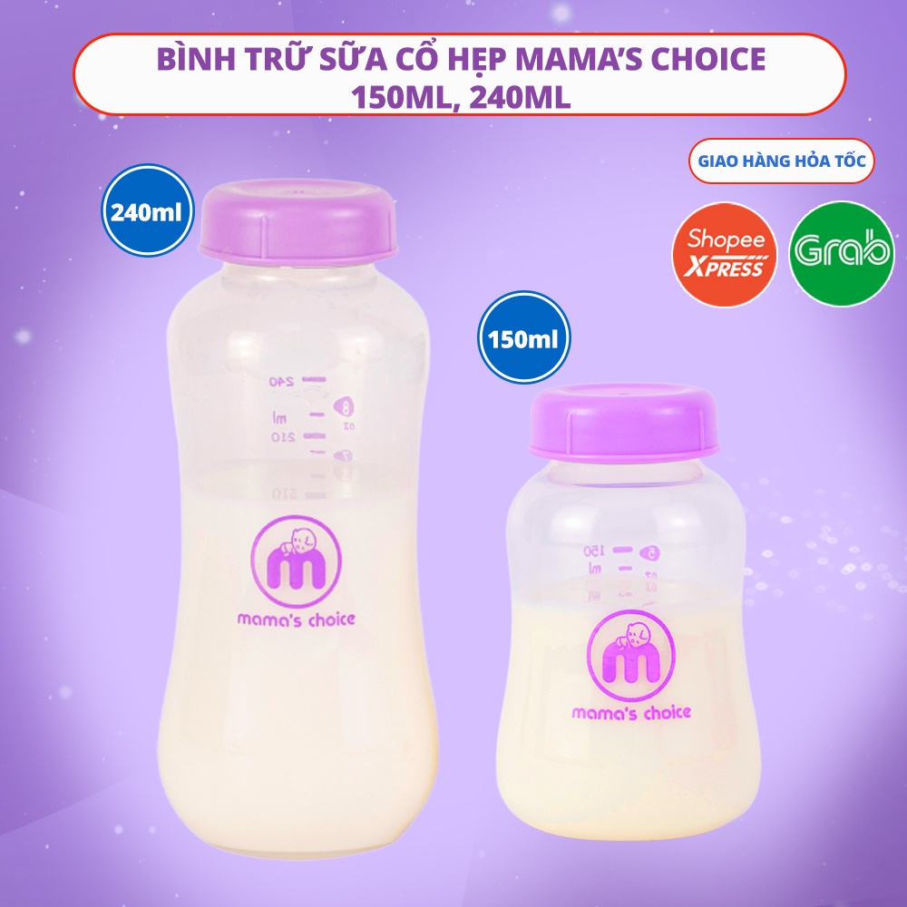 Bình Trữ Sữa Mama's Choice Dung Tích 150ml–240ml, Tương Thích Các Loại Máy Hút Sữa Cổ Hẹp