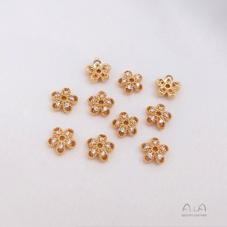 Hạt Xỏ Vòng Tay Hình Hoa Tuyết zircon Bằng Đồng 14K Màu Sắc Tùy Chọn DIY