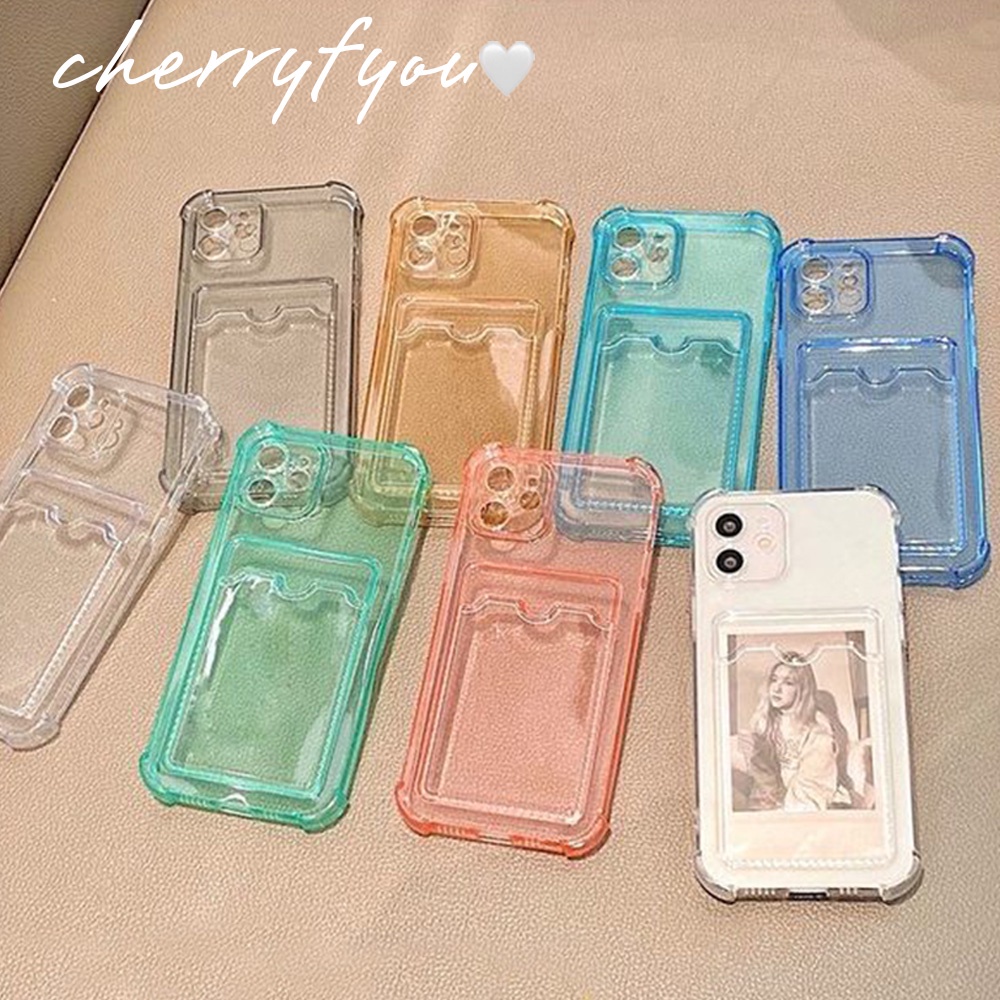 Ốp Điện Thoại TPU Mềm Màu Kẹo Trong Suốt Có Ngăn Đựng Thẻ Cho IPhone 11 12 13 14 Pro Max XS XR 8 7 Plus SE