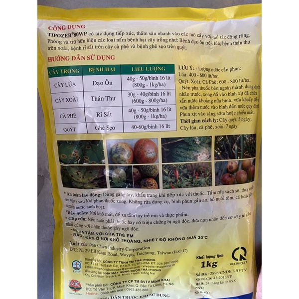 Thuốc trừ bệnh MANCOZEB 80w/w (loại 1kg bột vàng)