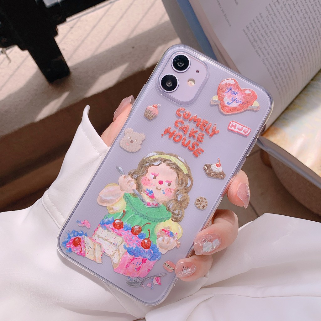 Ốp lưng iphone - Ốp silicon dẻo trong suốt Girl cake dành cho iphone 6 đến 14promax - t66