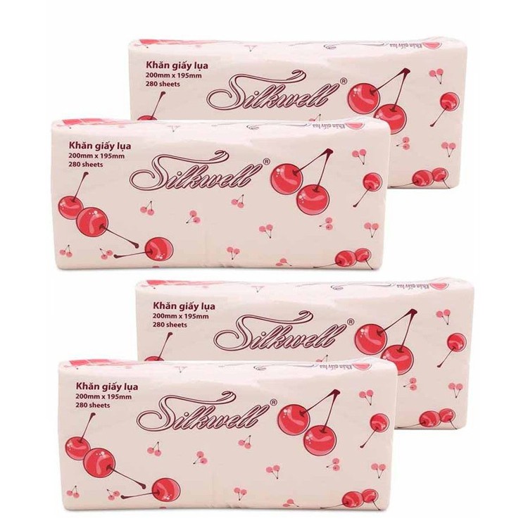 Giấy ăn Silkwell cherry đỏ 280 tờ - cam kết hàng chính hãng 100%