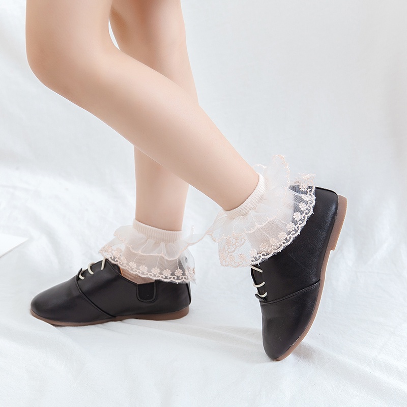 Tất cotton mỏng phối ren dễ thương phong cách công chúa nhảy múa cho bé gái 1-8 tuổi
