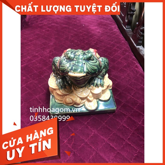 [Kho gốm Bát Tràng]Tượng cóc thiềm thừ sứ Bát Tràng dài 23cm xanh vàng-Chất lượng- Giá hợp lý