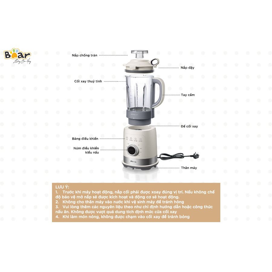 Máy Làm Sữa Hạt Đa Năng, Máy Nấu Sữa Đậu Nành - Xay Sinh Tố - Bear PBJ-D12V1 1,75L-10 Chế Độ Chức Năng_Bảo Hành 18 th