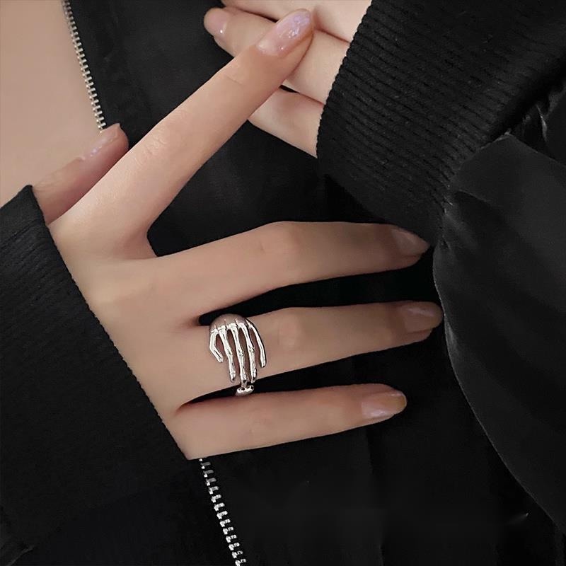 Nhẫn Hình Móng Vuốt Đầu Lâu Màu Tối Phong Cách Hip Hop Đường Phố Mới Có Thể Điều Chỉnh