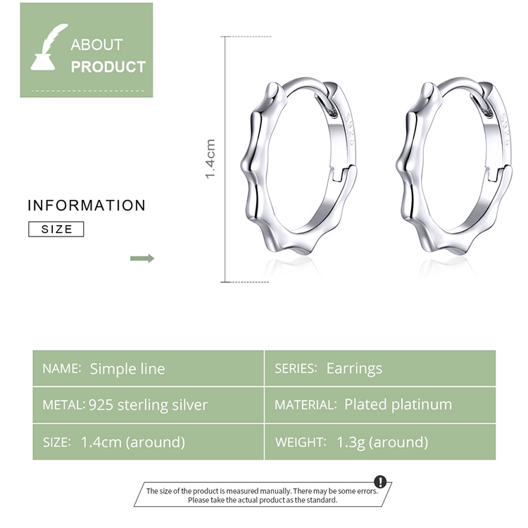 Khuyên Tai Bamoer SCE843 Bằng Bạc 925 Thiết Kế Vòng Tròn Bản Lớn Đơn Giản