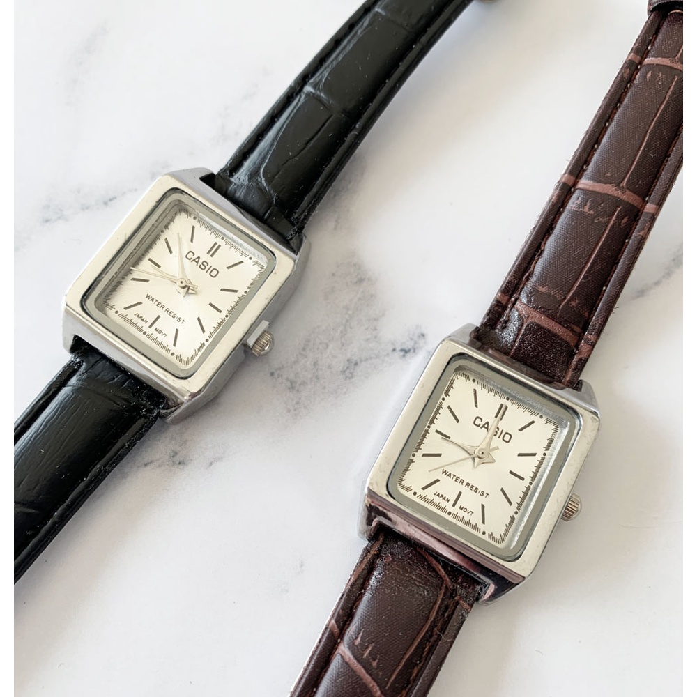 Đồng Hồ Casio Mặt Vuông Dây Da Phong Cách Retro Cá Tính Cho Nữ