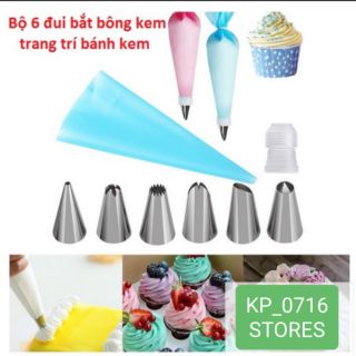 Bộ 6 đui bắt bông kem kèm chốt và túi đựng kem tiện lợi. làm bánh Cookie, trang trí bánh GD230-BatKem