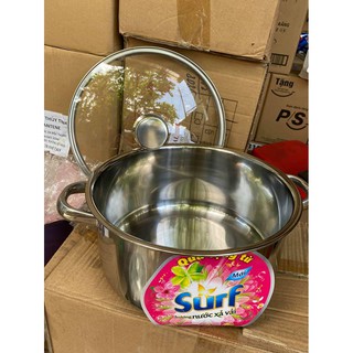 Nồi inox nắp kiếng size 26cm. Dùng luộc được gà to. Hàng khuyến mãi của Surf.