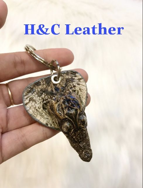Móc khóa đầu cá sấu thật 100%, màu tự nhiên nguyên thủy size mini