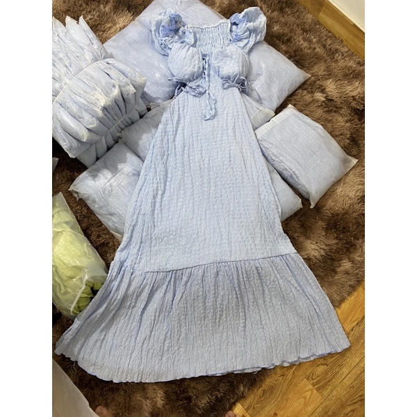 ĐOM ĐÓM DRESS VẢI VOAN NHĂN - ĐẦM MAXI XANH DƯƠNG CUT OUT LƯNG VIỀN BÈO✨ JA5K | BigBuy360 - bigbuy360.vn