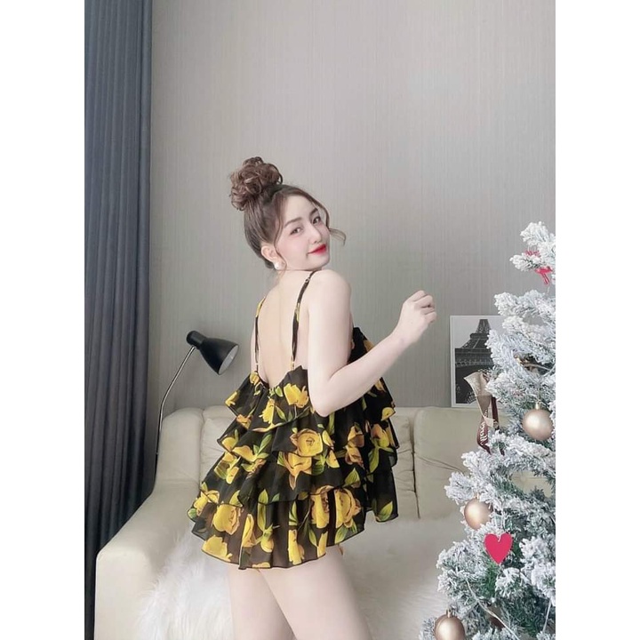 Đồ Ngủ Sexy Nữ, Bộ Chiffon 4 Tầng Phối Satin Cực Xinh Dưới 65Kg | BigBuy360 - bigbuy360.vn