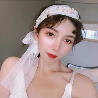 Băng đô voan đính pha lê thêu bươm