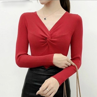   Áo Thun Công Sở  Áo thun gân nữ cổ tim xoắn ngực tay dài ôm body vừa sang trọng vừa lịch sự MC 