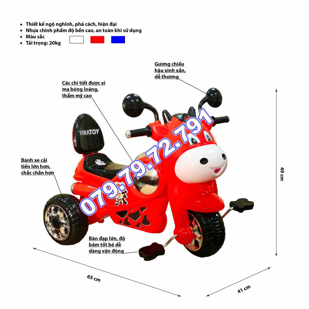 [CHÍNH HÃNG] Xe 3 bánh hình Vespa Bò Con (Không nhạc) - M1803A-X3B