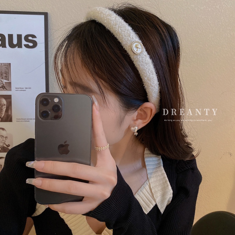 Băng Đô Cài Tóc Đính Hoa Ngọc Trai Thời Trang Thu Đông Cho Nữ