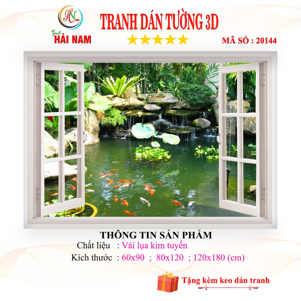 Tranh dán tường 3D  cửa sổ - VẢI LỤA  phủ kim sa (kích thước theo yêu cầu)