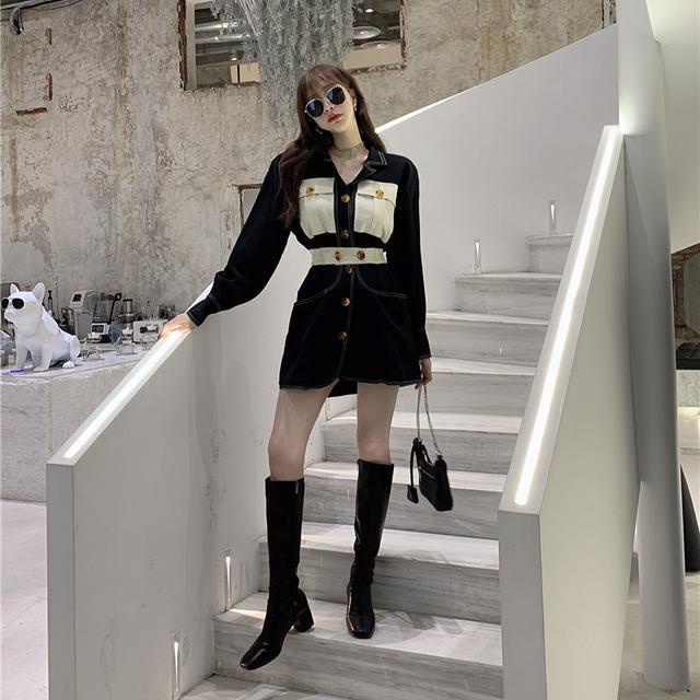 Đầm Đen Tay Dài Chiết Eo Thời Trang Mùa Đông 2020 Cho Nữ 15 Ngày