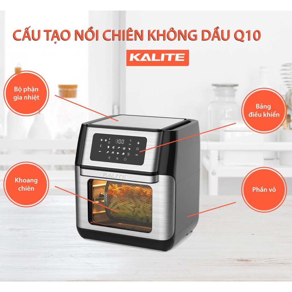 TẶNG BÌNH XỊT DẦU VÀ KẸP_Nồi lò chiên không dầu Kalite Q10 chống dính có phụ kiện đi kèm .TẶNG BÌNH XỊT DẦU VÀ KẸP