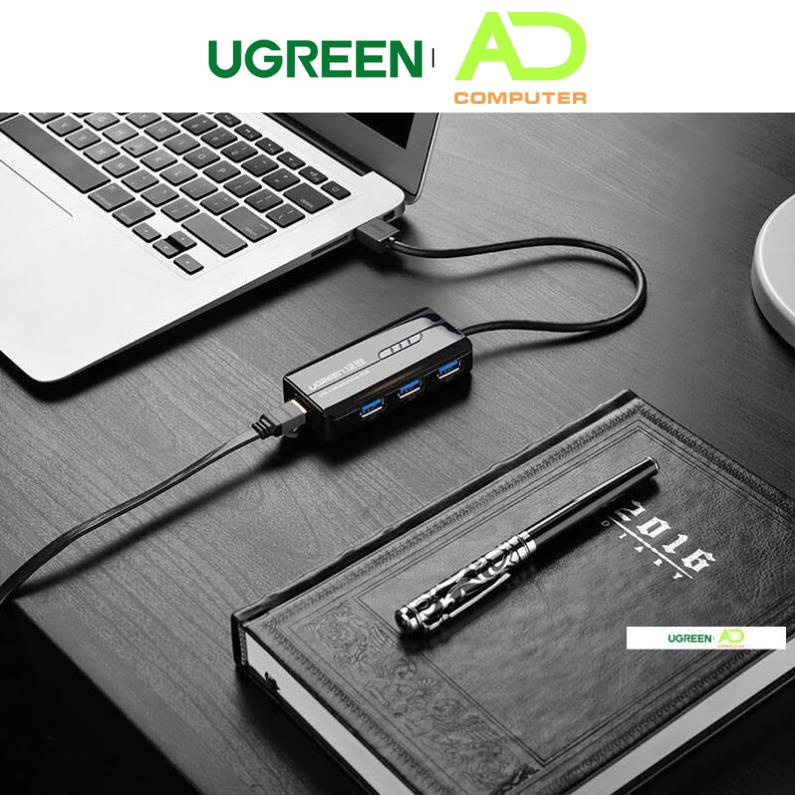 HUB USB 3 cổng 3.0 kèm cổng mạng LAN 10/100 Mbps Ethernet UGREEN CR103 - Hàng phân phối chính hãng - Bảo hành 18 tháng