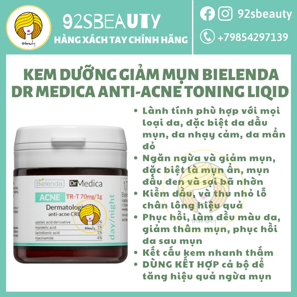 Kem dưỡng giảm mụn, mờ thâm Bielenda Dr Medica Anti-Acne