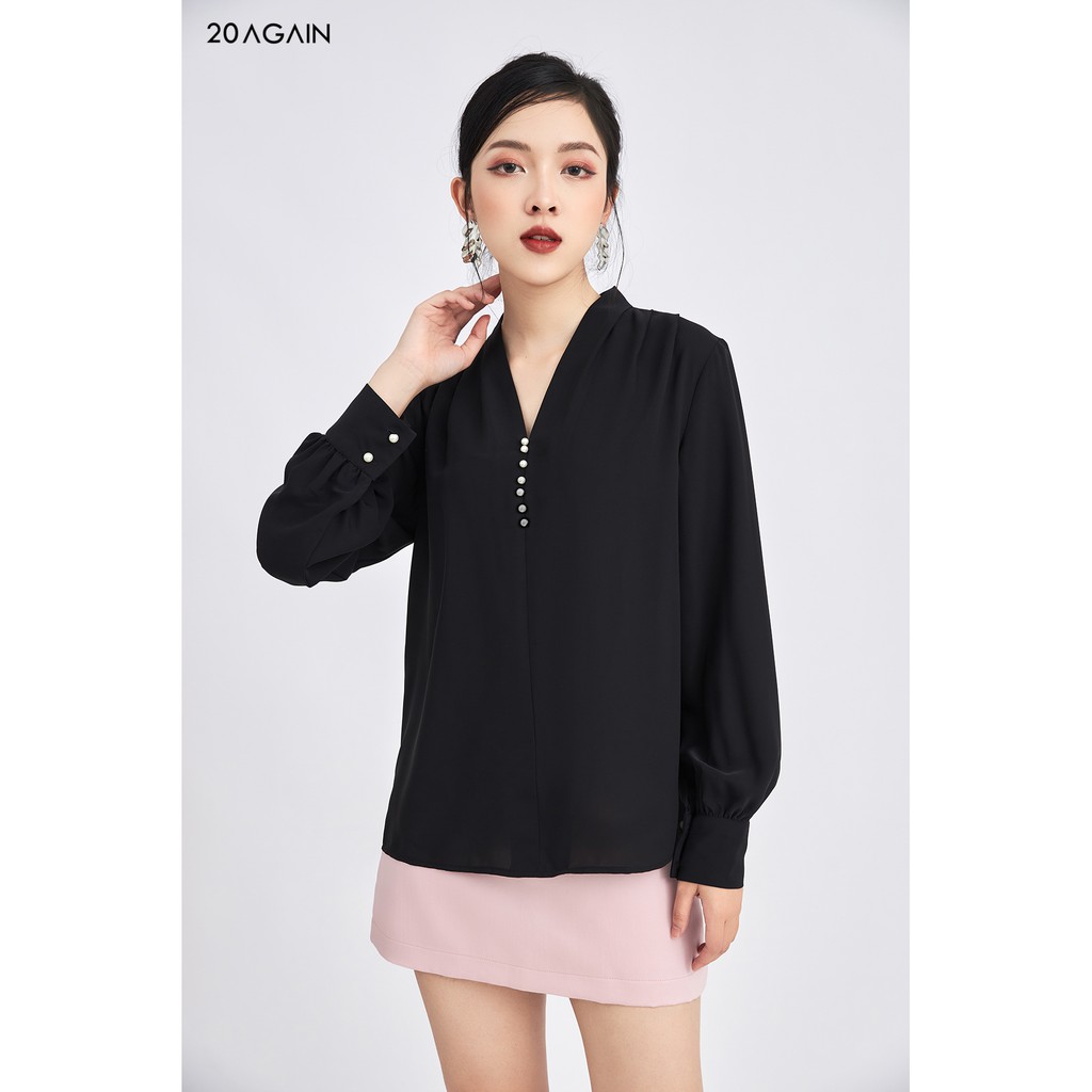 Áo sơ mi xếp ly vải 20AGAIN thiết kế công sở thanh lịch chất vải voan ASA1322