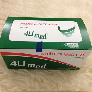 Hộp 50 cái khẩu trang y tế 4U Med (2 màu: xanh, trắng)