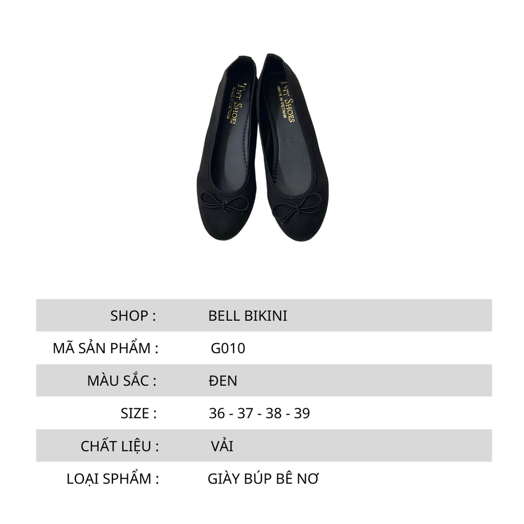 Giày Búp Bê Nữ Đế Bằng Mũi Tròn Dây Nơ Đen Trơn Siêu Xinh - Giày Đế Bệt Nhung Bít Mũi Phong Cách Đơn Giản - BB - G010