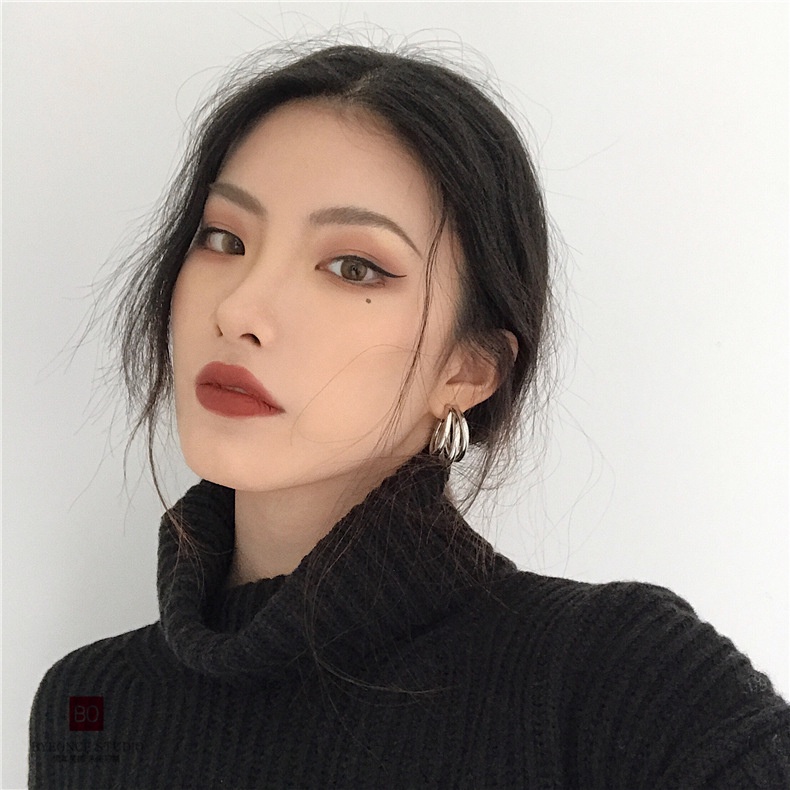 Khuyên Tai Kim Loại Nhiều Lớp Phong Cách Âu Mỹ Đơn Giản