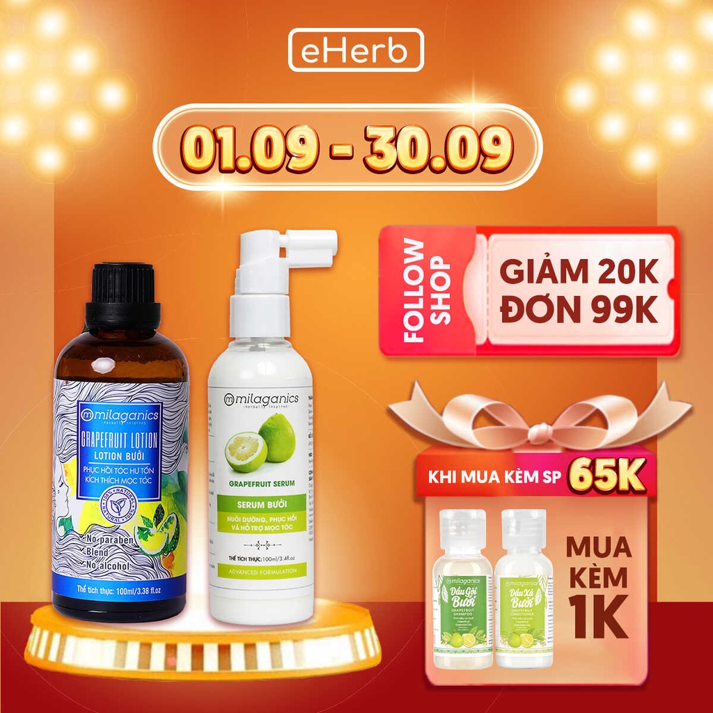 Combo Serum & Lotion Bưởi Kích Thích Mọc Tóc, Ngăn Ngừa Rụng Tóc MILAGANICS (100ml/ Chai)
