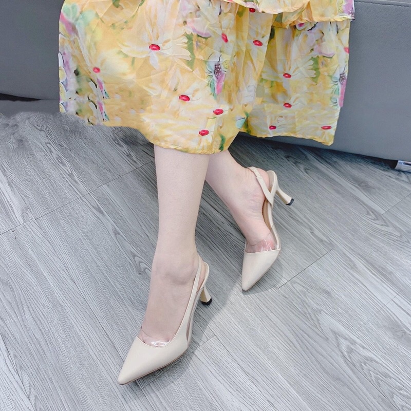 Giày cao gót mũi nhọn da mịn , gót hở đế 5p