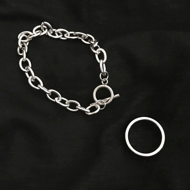 Vòng tay thép titan phối khóa phong cách Âu Mỹ phong cách thời trang cho nam nữ