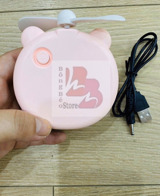 Quạt theo gương 3in1 hình GẤU- HEO hồng
