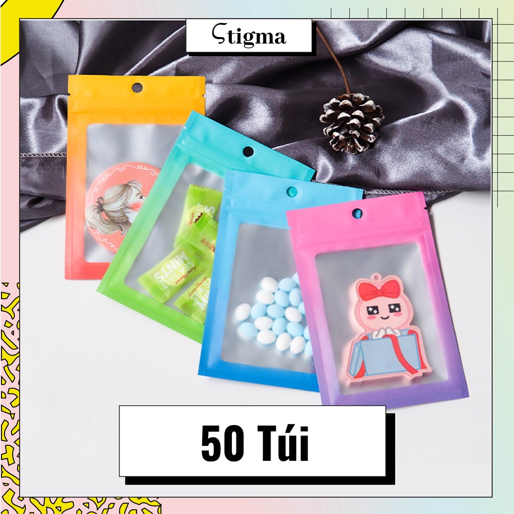 Sỉ 50c Túi Zip Hologram nhiều màu Túi Zipper đẹp đựng Phụ Kiện Trang Sức Hồng/Xanh/Cam/Vàng ( Nhiều size ) - Stigma