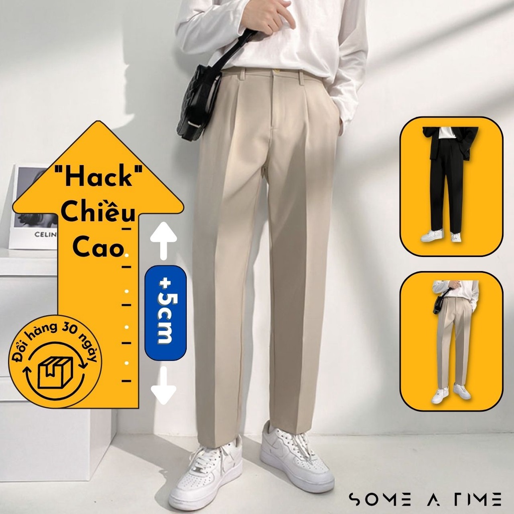 Quần Tây Baggy Nam Màu Be, Kem Ống Rộng Phong Cách Hàn Quốc Vải Co Giãn, Không Xù -V01